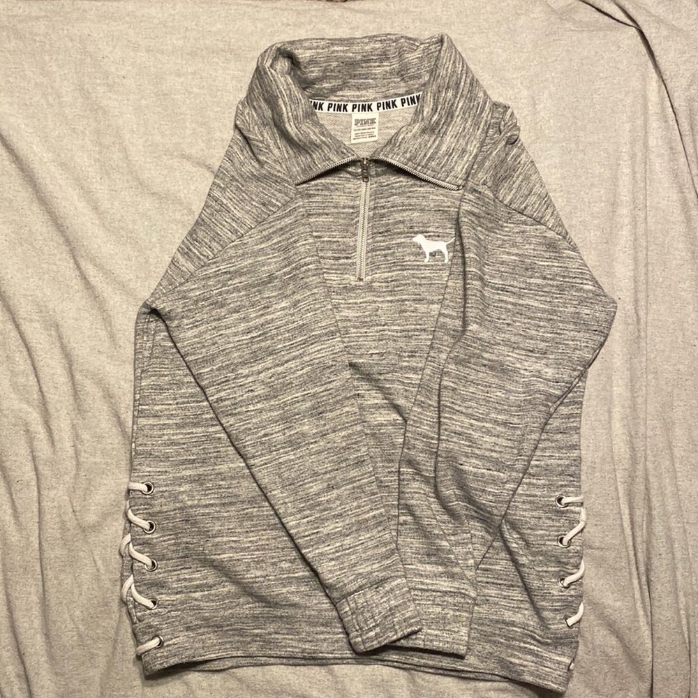 PINK quarter zip with ties on each side